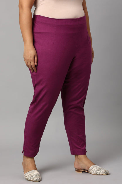 Plus Size Orchid Purple Cotton Blend Slim Pants - wforwoman