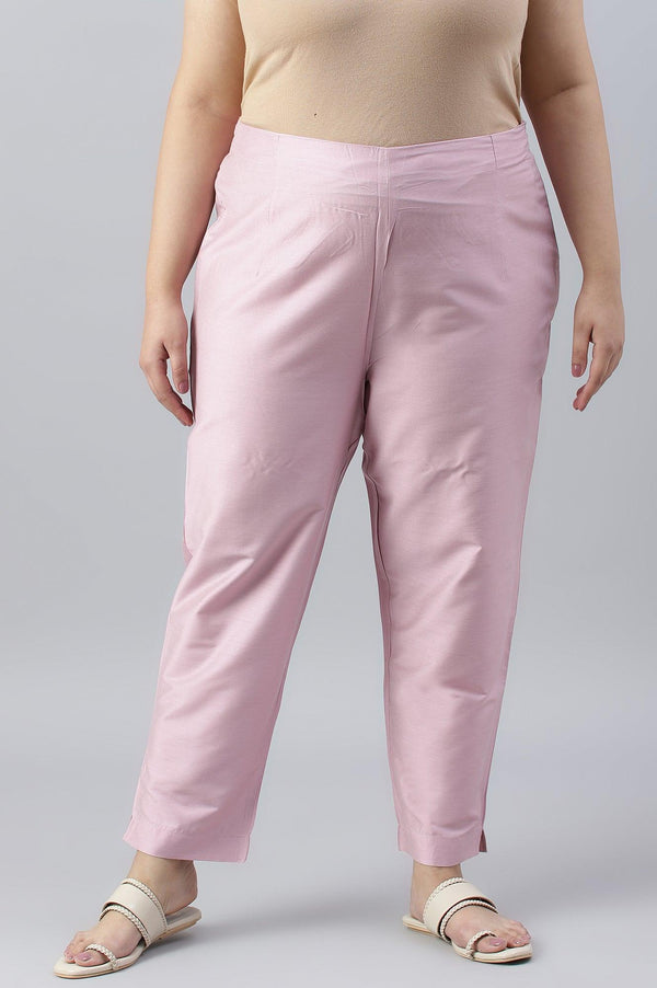 Light Pink Solid Women Plus Size Slim Pants