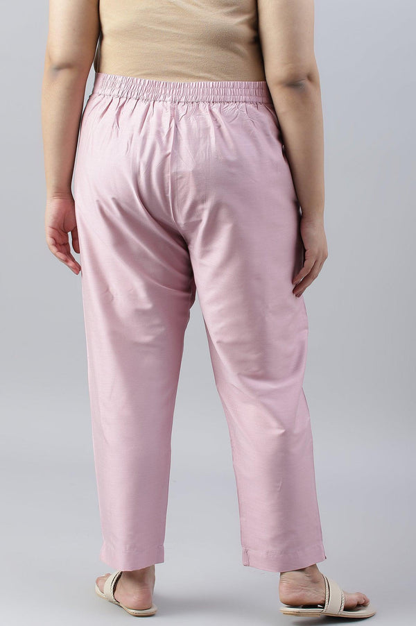 Light Pink Solid Women Plus Size Slim Pants