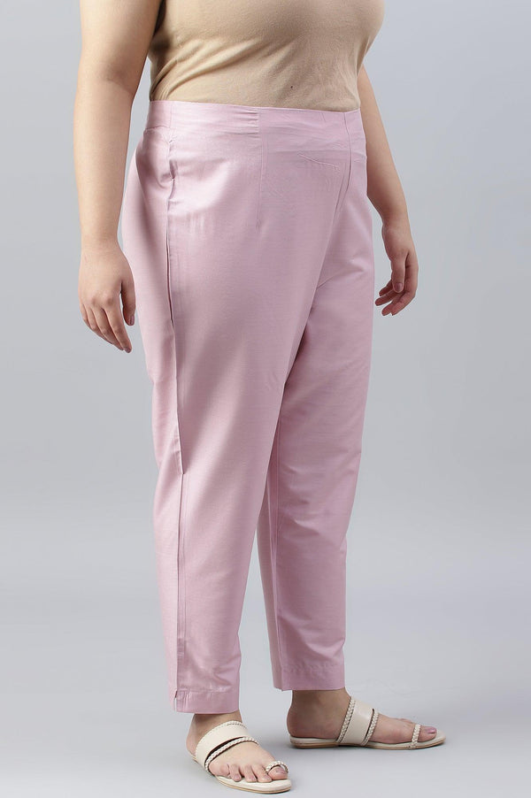 Light Pink Solid Women Plus Size Slim Pants