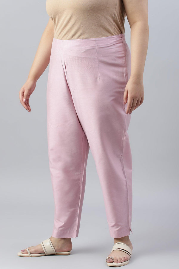 Light Pink Solid Women Plus Size Slim Pants