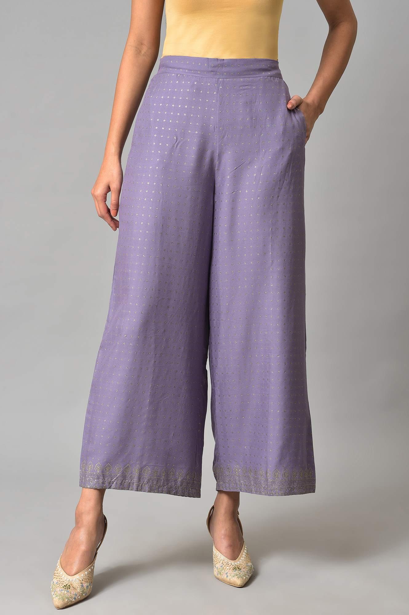 Purple Glitter Printer Pants - wforwoman