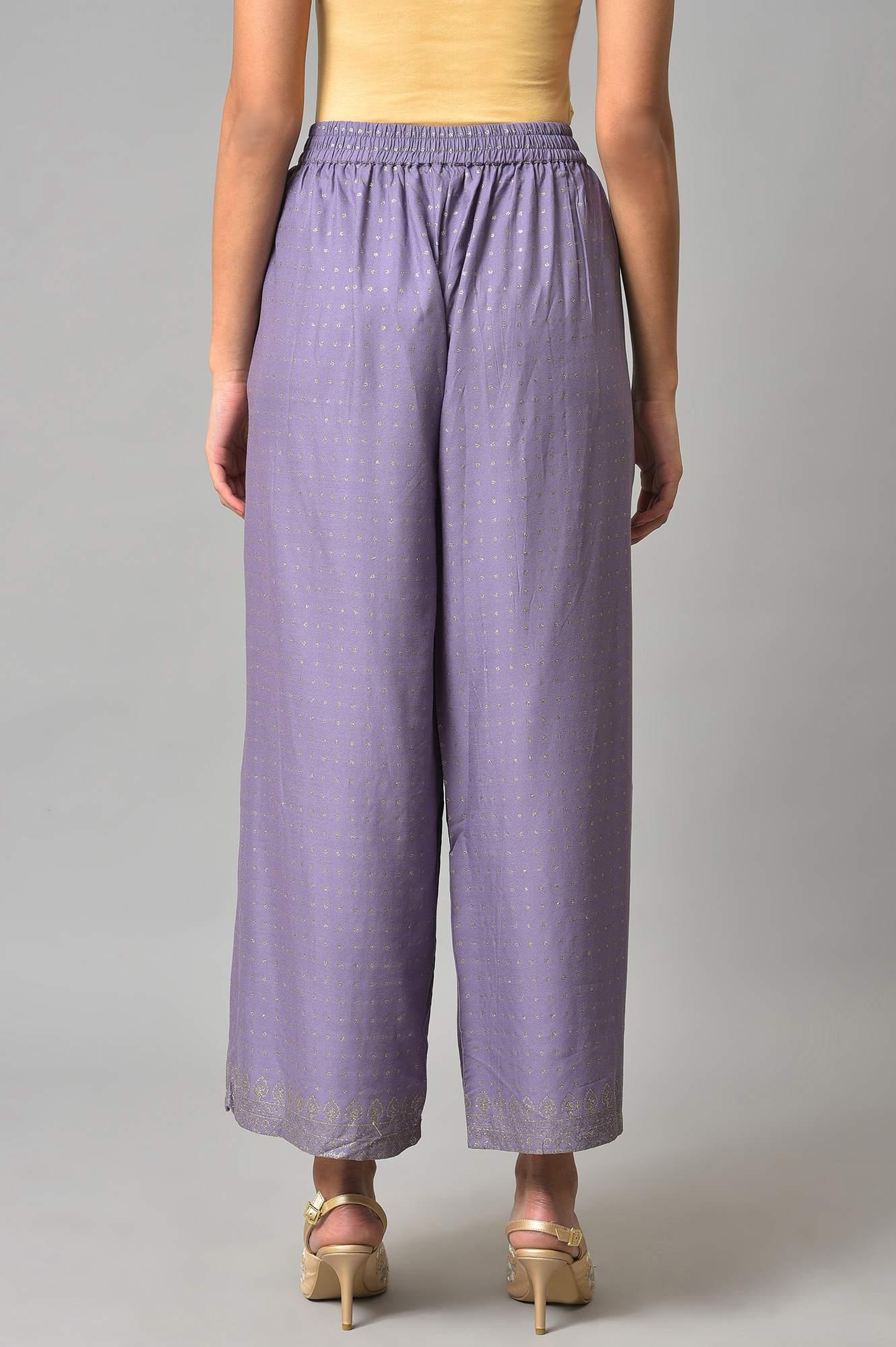 Purple Glitter Printer Pants - wforwoman