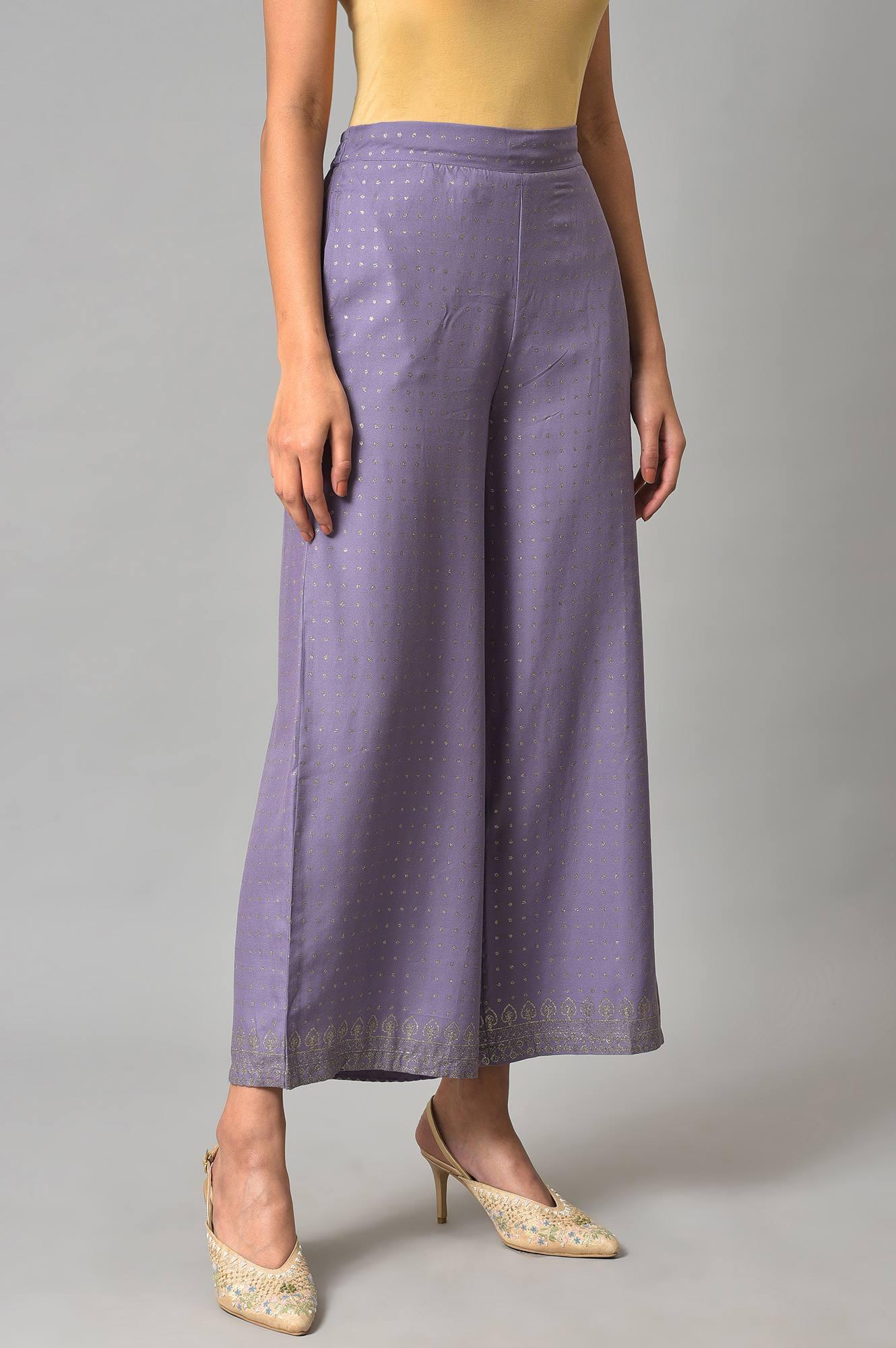 Purple Glitter Printer Pants - wforwoman