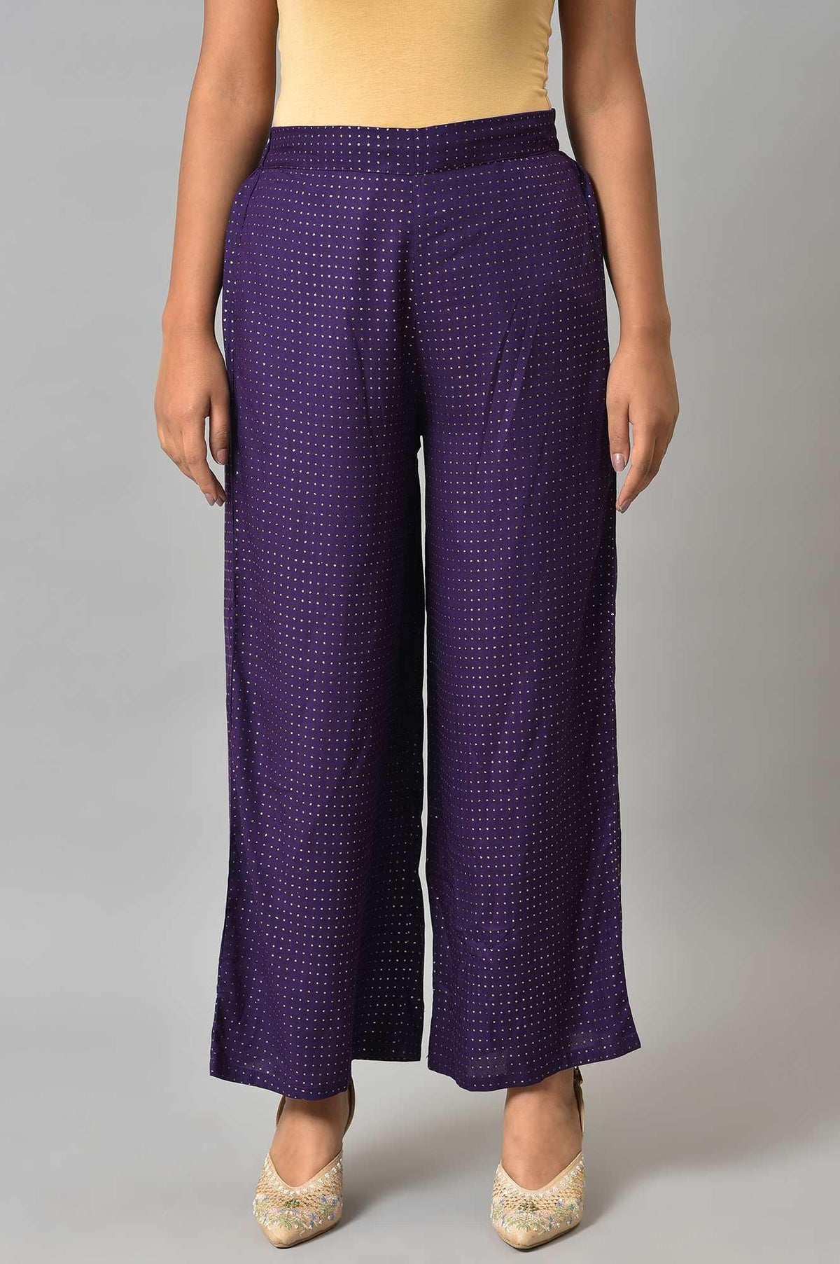 Crown Jewel Glitter Printed Rayon Parallel Pants - XS
