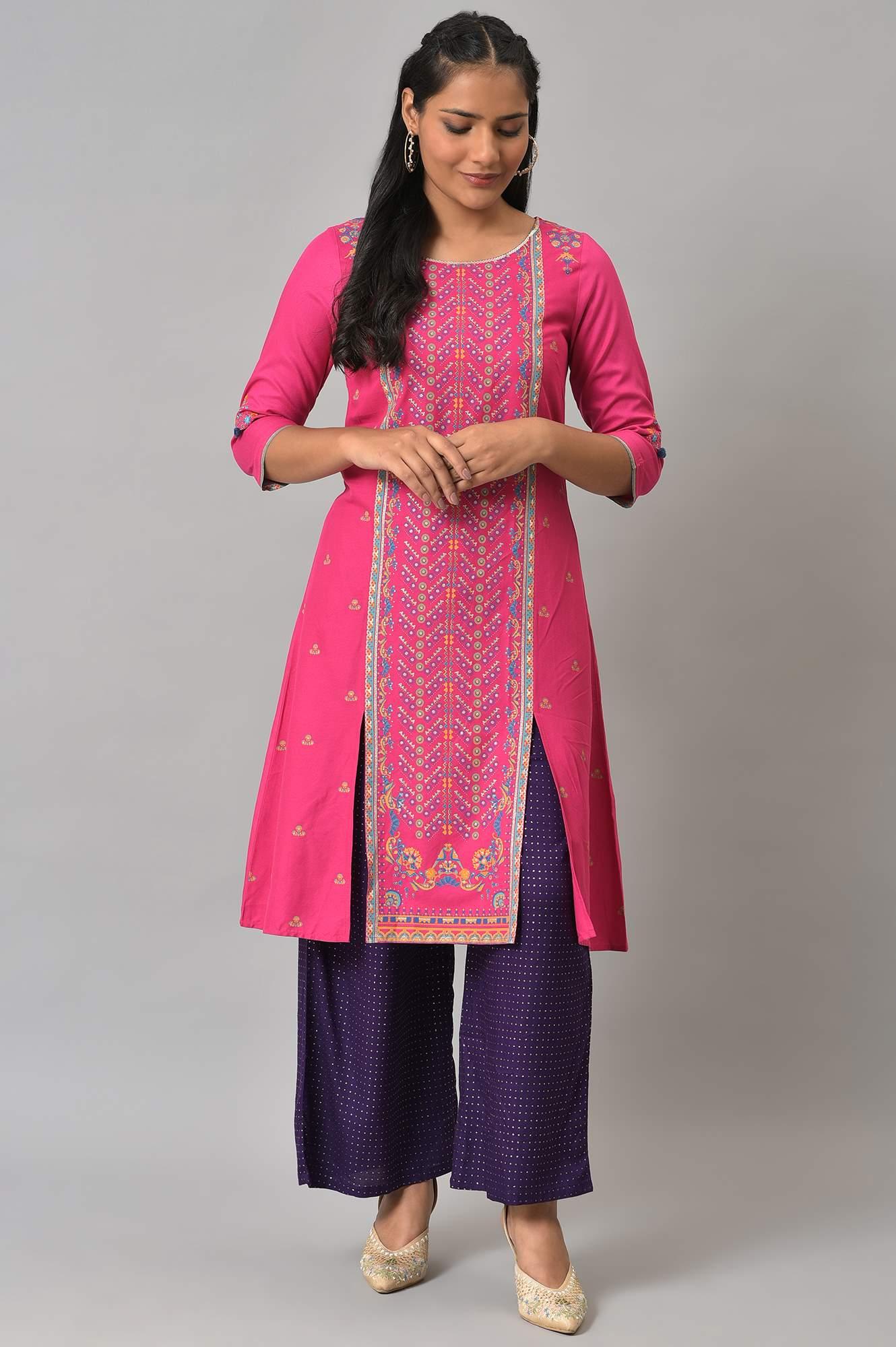 Crown Jewel Glitter Printed Rayon Parallel Pants - wforwoman