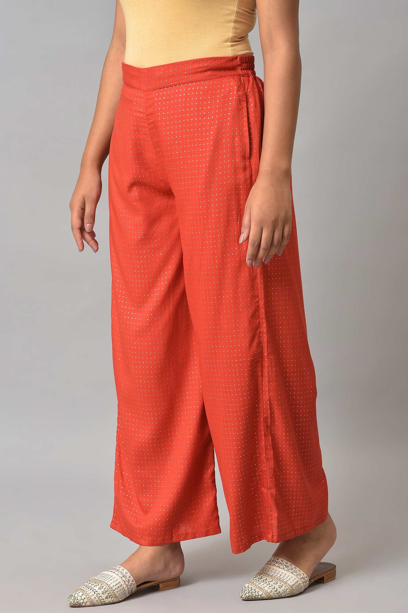 Red Geometric Printed Rayon Straight Kurta and Parallel Pant Set