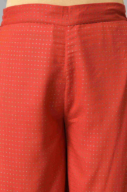 Red Geometric Printed Rayon Straight Kurta and Parallel Pant Set