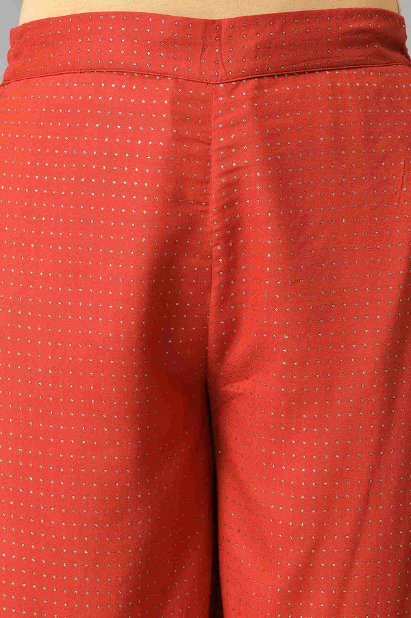 Red Geometric Printed Rayon Straight Kurta and Parallel Pant Set