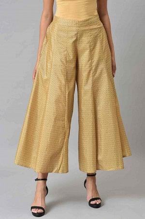 Gold Poly Shantung Plus Size Culottes - S