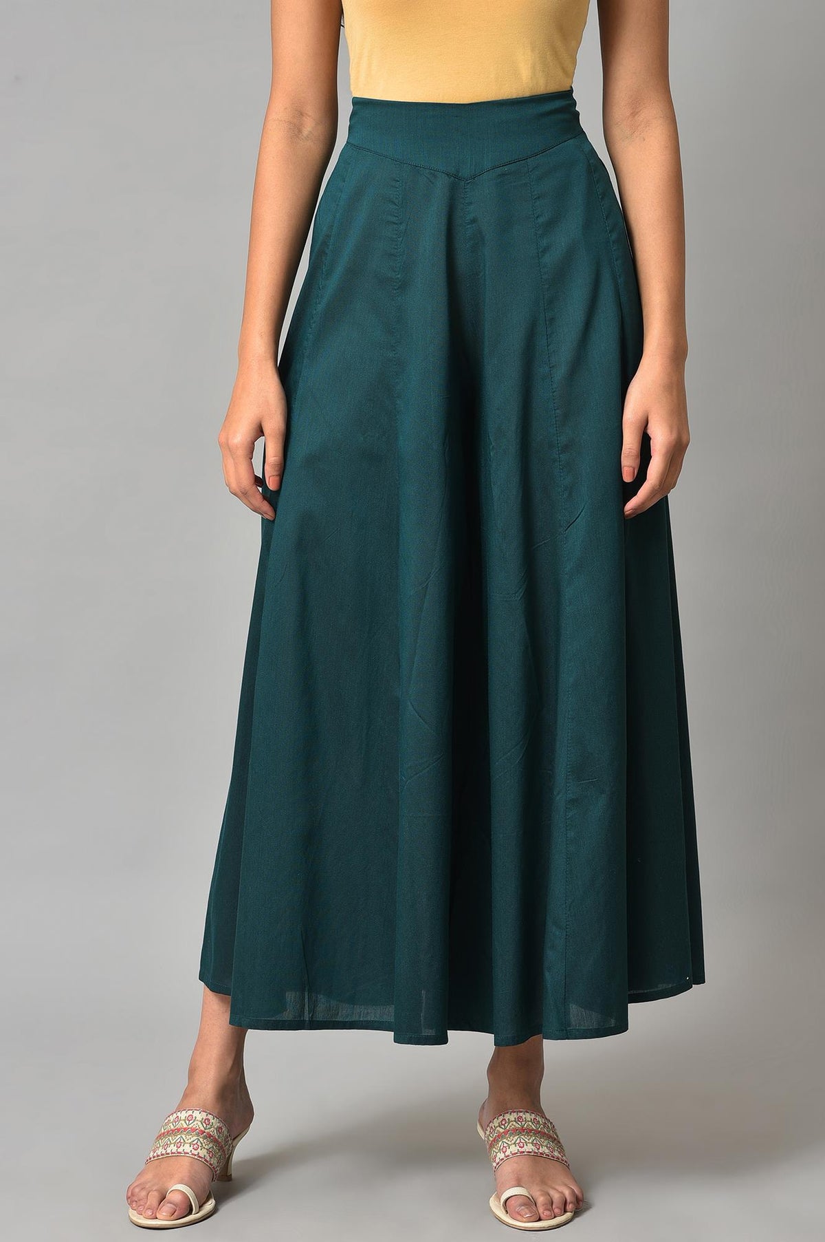 Teal Blue Solid Flared Culottes - S