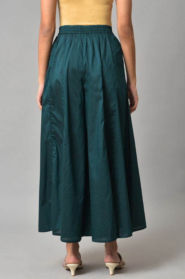 Teal Blue Solid Flared Culottes