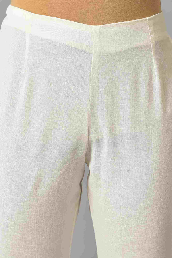 Ecru Slim Pants with Embroidered Hem
