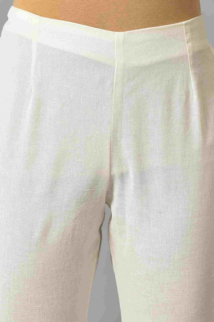 White Solid Embroidered Slim Cotton Pant