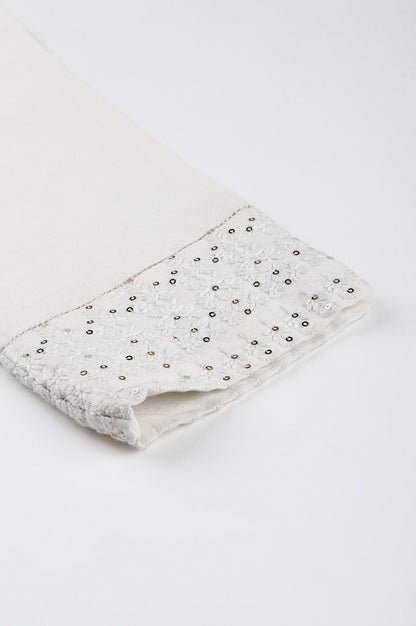 Ecru Slim Pants With Embroidered Hem