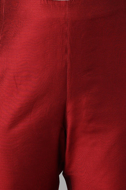 Red Embroidered Light Festive Plus Size Slim Pants - wforwoman