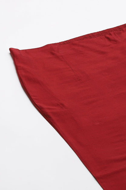 Red Embroidered Light Festive Plus Size Slim Pants - wforwoman