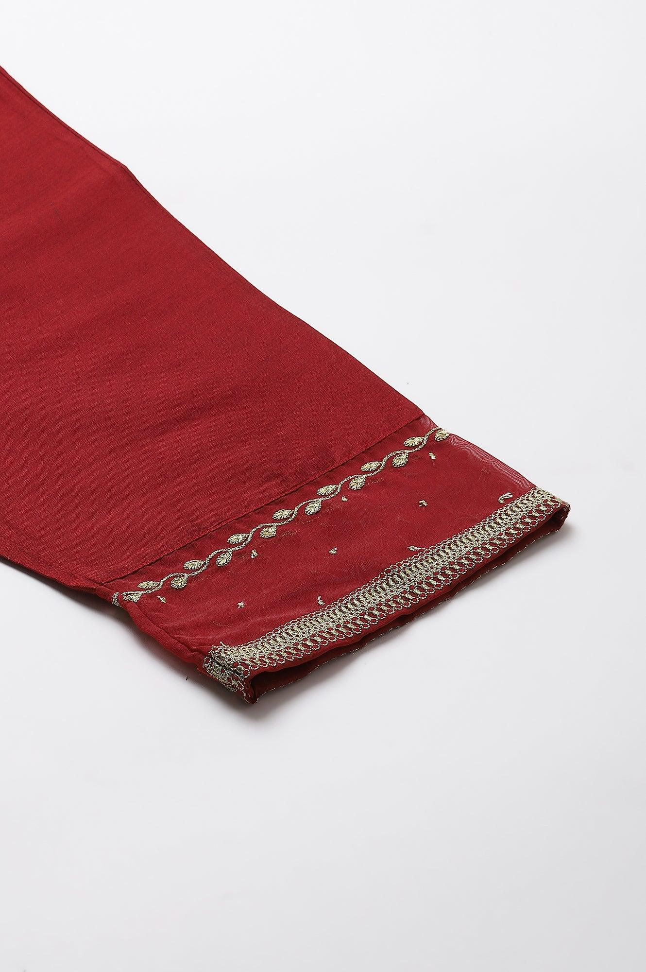 Red Embroidered Light Festive Plus Size Slim Pants - wforwoman