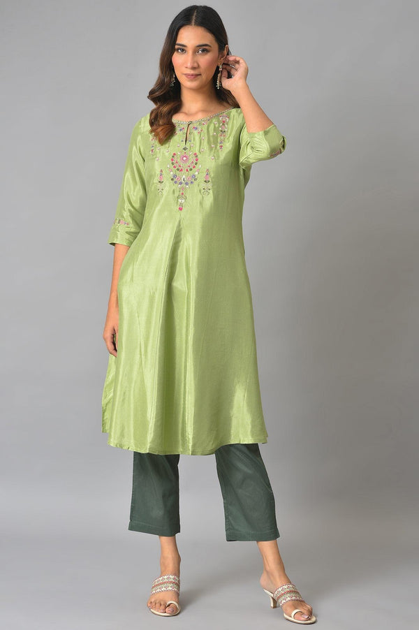 Olive Green Solid Cotton Straight Pants