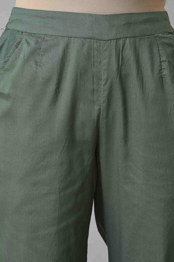 Olive Green Solid Cotton Straight Pants