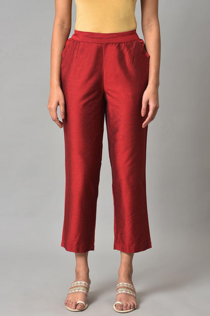 Red Solid Straight Women Pants - wforwoman