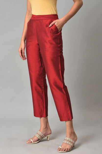 Red Solid Straight Women Pants - wforwoman