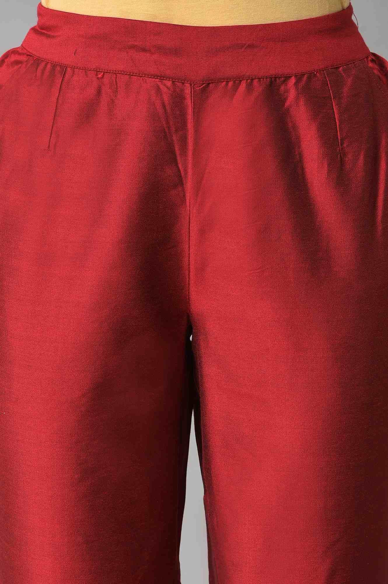 Red Solid Straight Women Pants - wforwoman