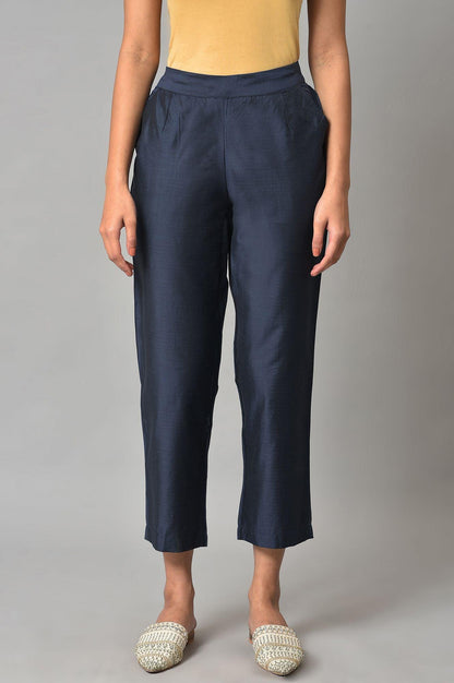 Blue Solid Straight Women Pants - wforwoman