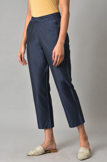 Blue Solid Straight Women Pants - wforwoman