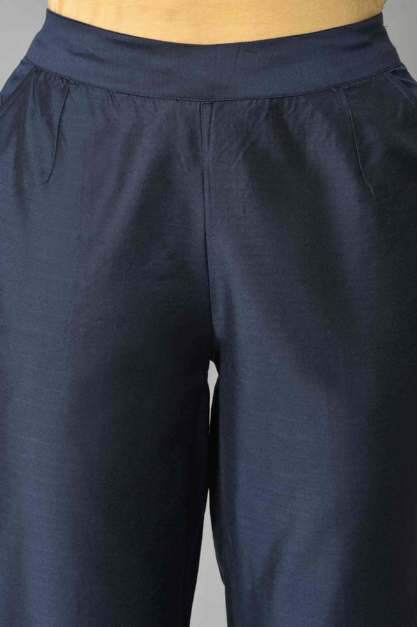 Blue Solid Straight Women Pants