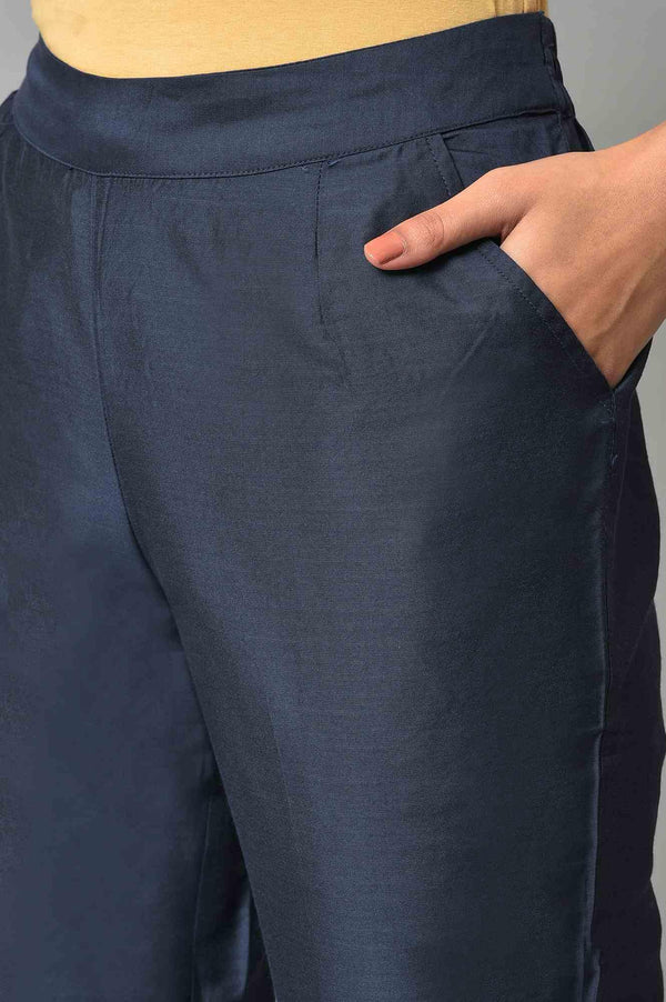 Blue Solid Straight Women Pants