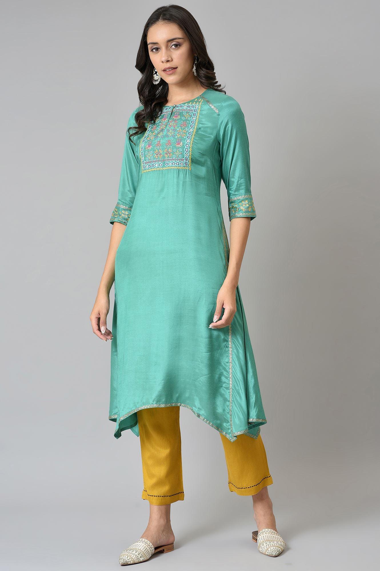 Yellow Embroidered Straight Pants - wforwoman