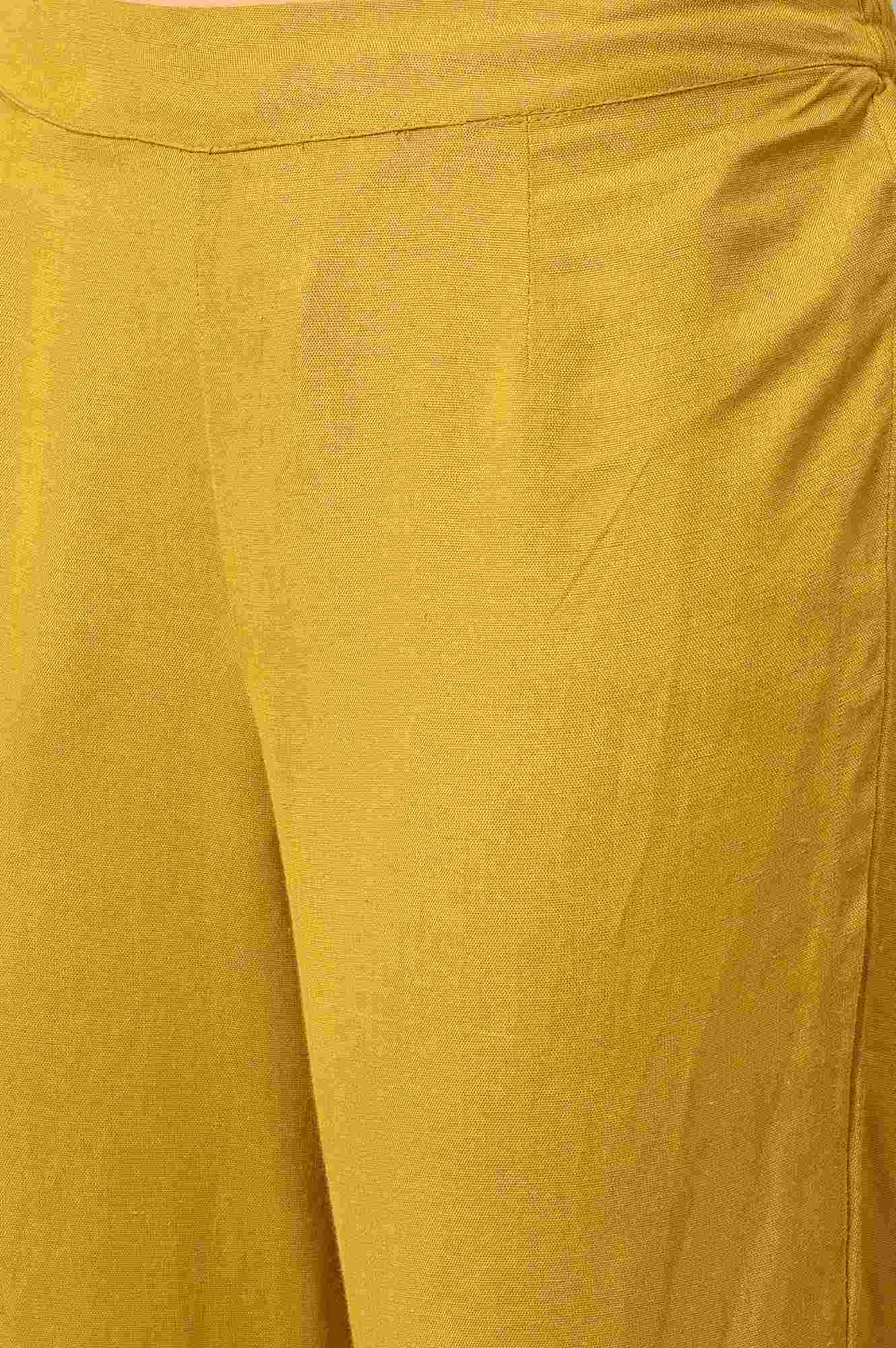 Light Yellow Solid Thread Embroidered Pure Cotton A-Line Kurta and Straight Pant Set