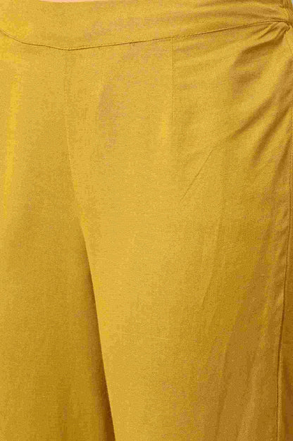 Light Yellow Solid Thread Embroidered Pure Cotton A-Line Kurta and Straight Pant Set
