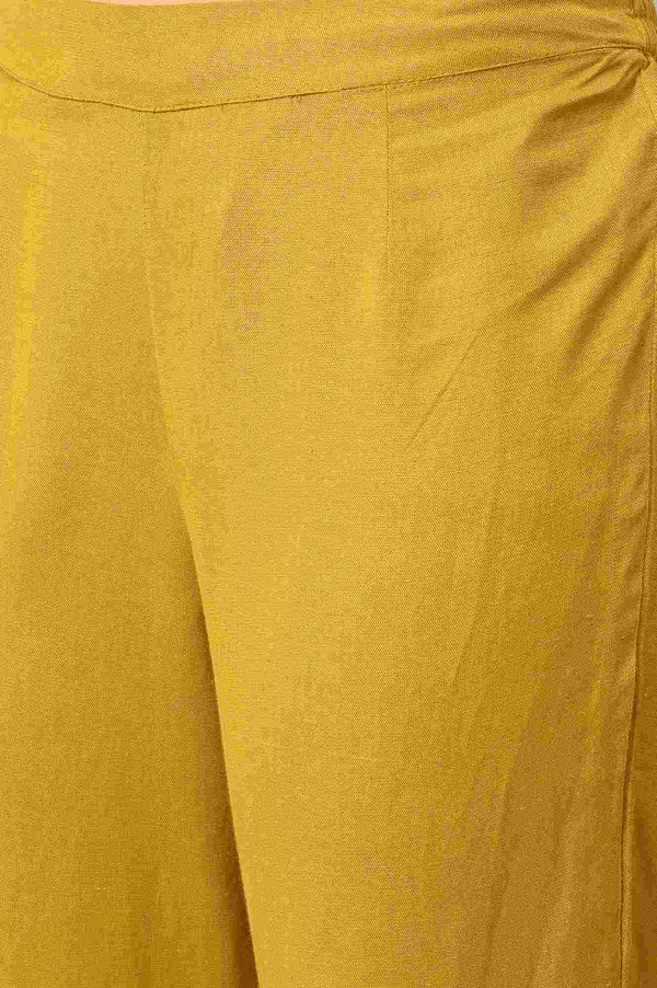 Light Yellow Solid Thread Embroidered Pure Cotton A-Line Kurta and Straight Pant Set