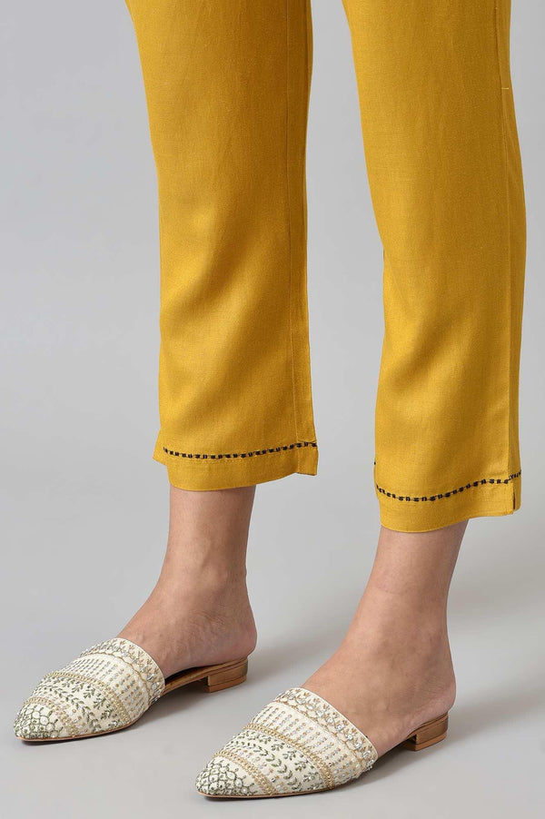 Yellow Embroidered Straight Pants