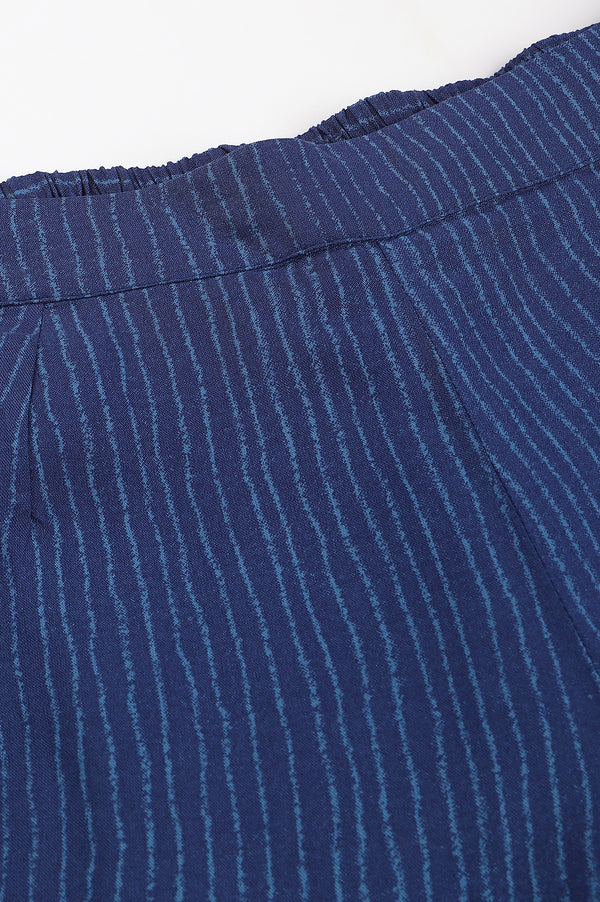 Blue Stripe Print Women Straight Pants