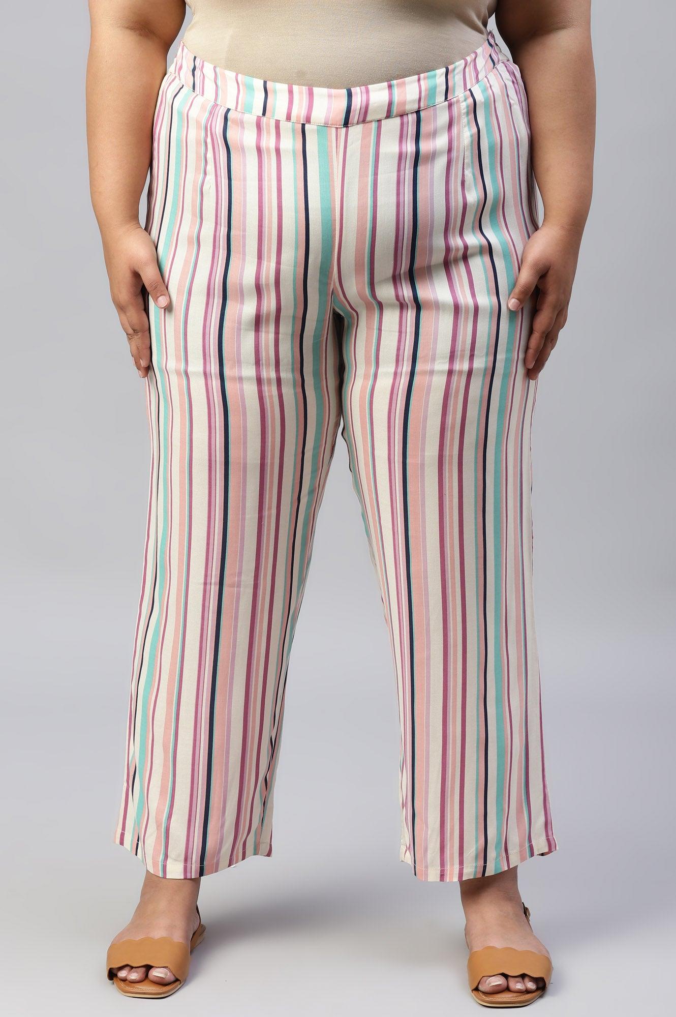Plus Size Multicoloured Rayon Printed Parallel Pants - wforwoman