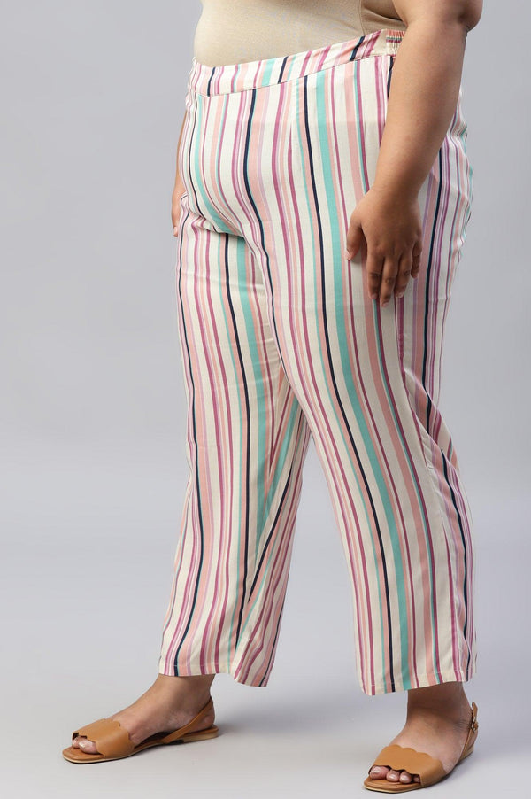 Plus Size Multicoloured Rayon Printed Parallel Pants