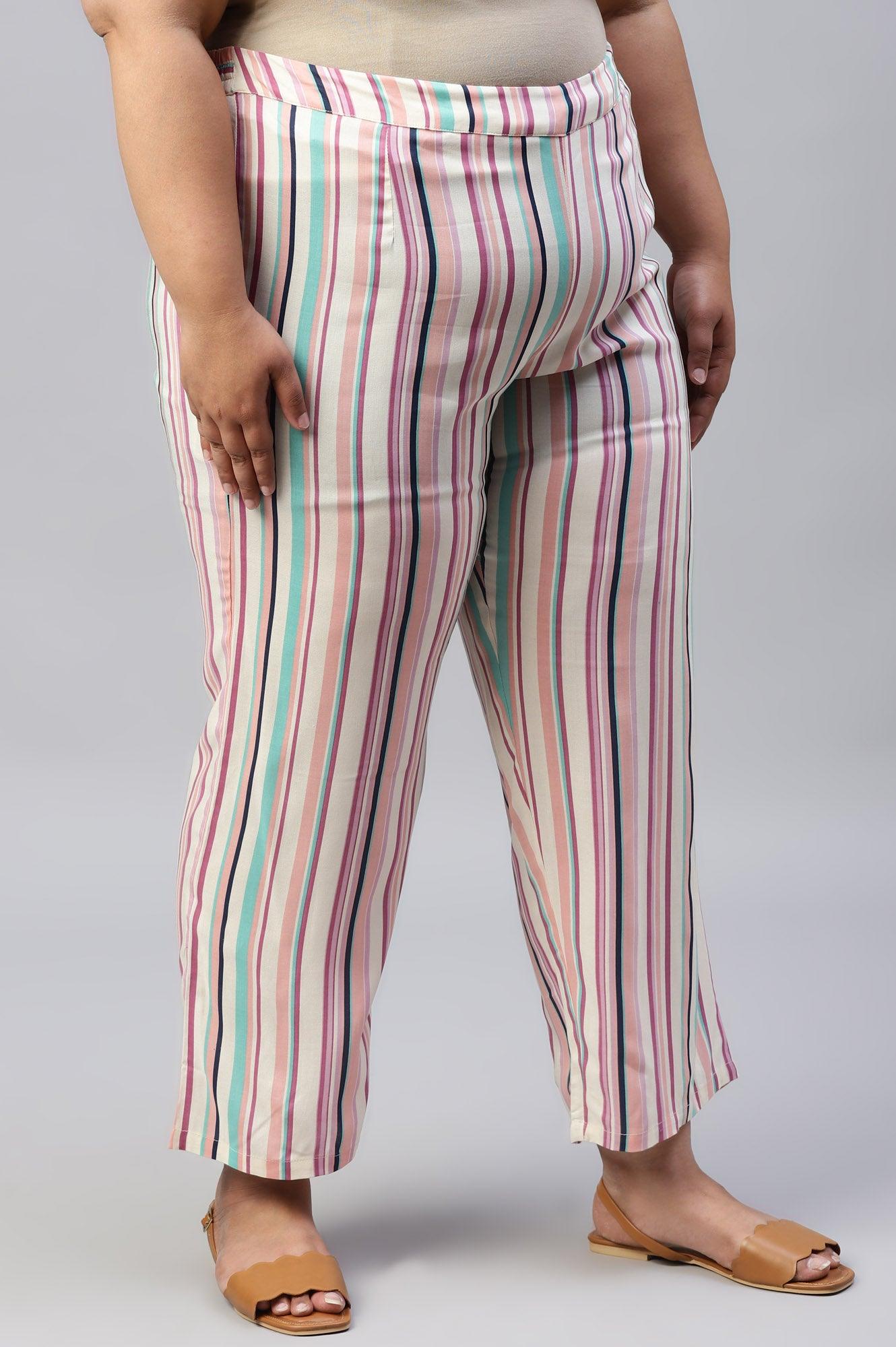 Plus Size Multicoloured Rayon Printed Parallel Pants - wforwoman