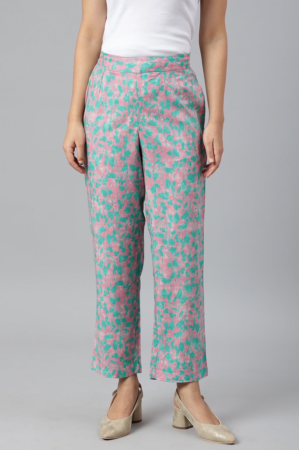 Light Purple Floral Printed Parallel Pants - XS