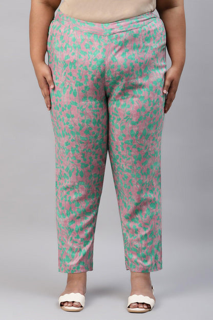 Light Purple Floral Printed Plus Size Pants - wforwoman
