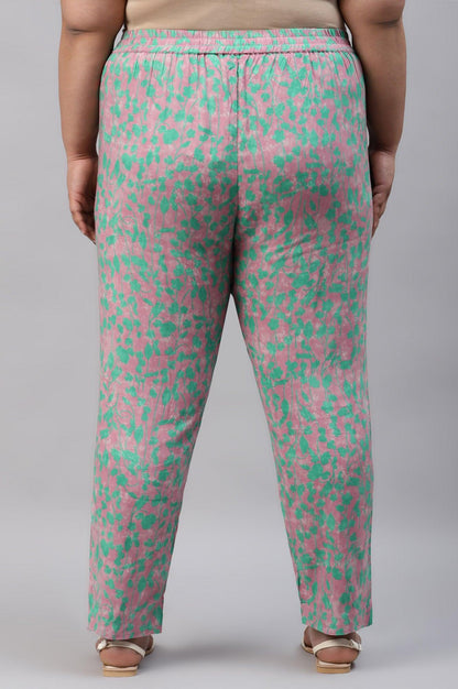 Light Purple Floral Printed Plus Size Pants - wforwoman