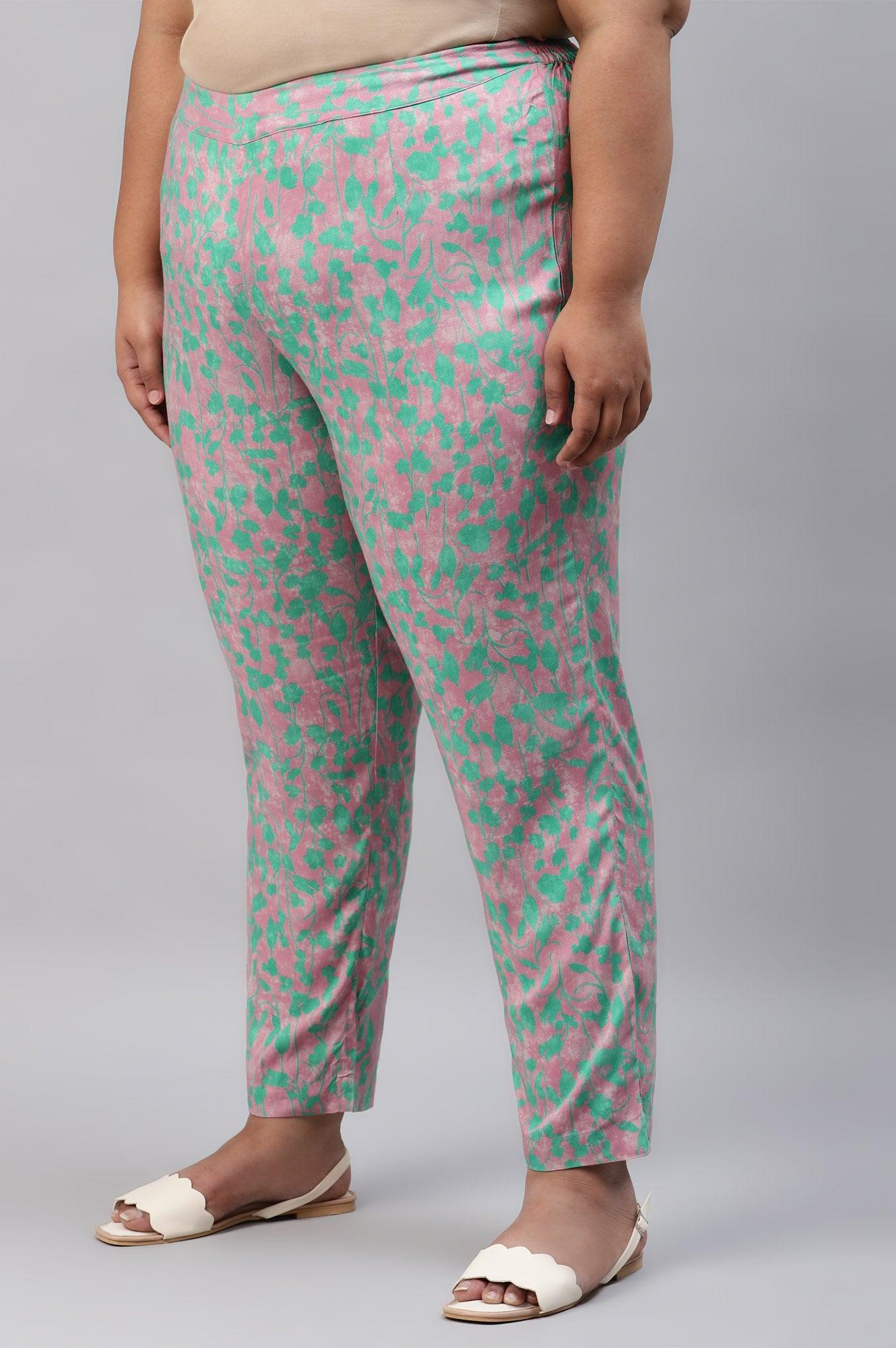 Light Purple Floral Printed Plus Size Pants - wforwoman