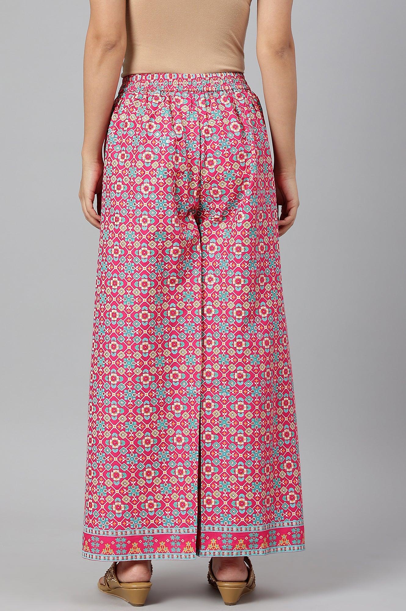 Bright Pink Printed Parallel Pants - wforwoman