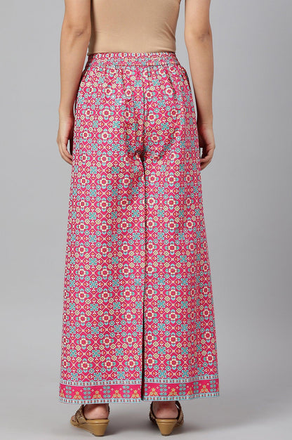 Bright Pink Printed Parallel Pants - wforwoman