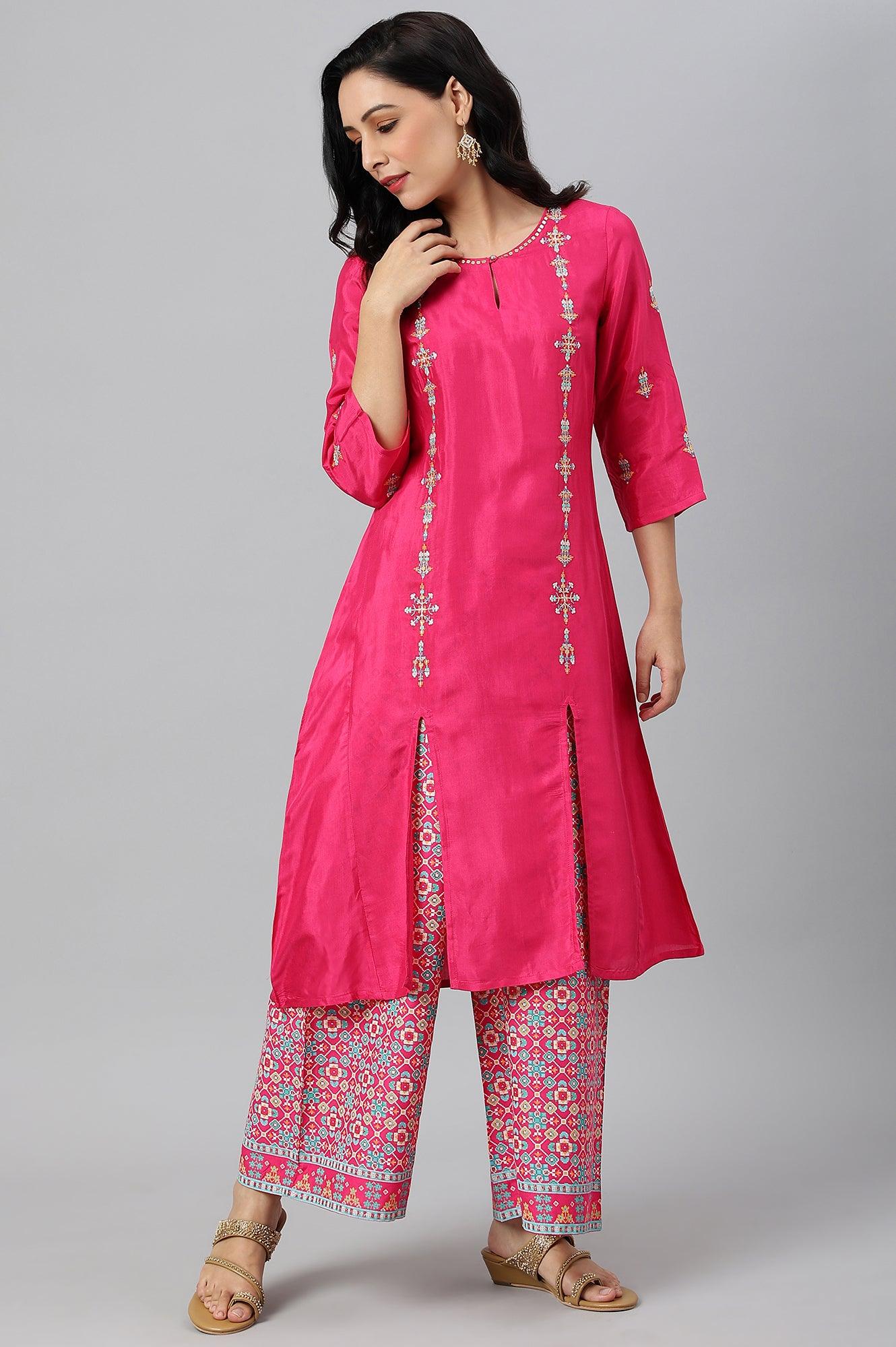 Bright Pink Printed Parallel Pants - wforwoman