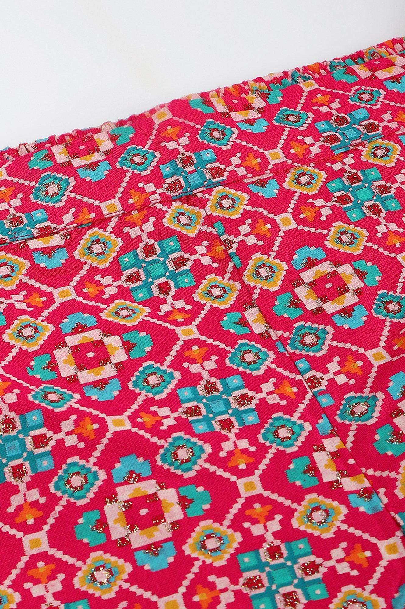 Bright Pink Printed Parallel Pants - wforwoman