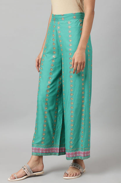 Green Rayon Printed Parallel Pants - wforwoman