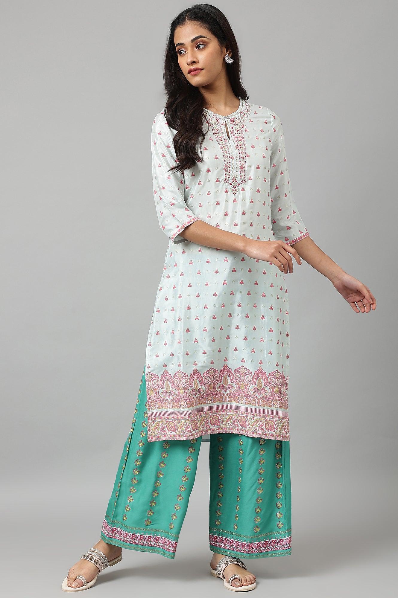 Green Rayon Printed Parallel Pants - wforwoman